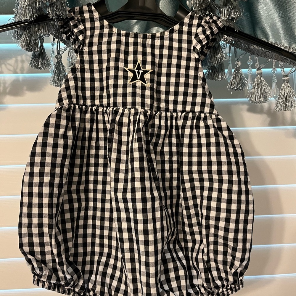 Garb Team Checkered Baby Vanderbilt ruffle onesie